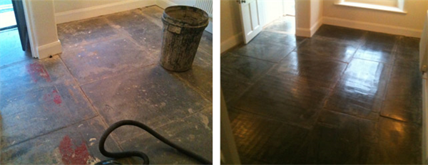 Ancient Delabole slate floor rescued